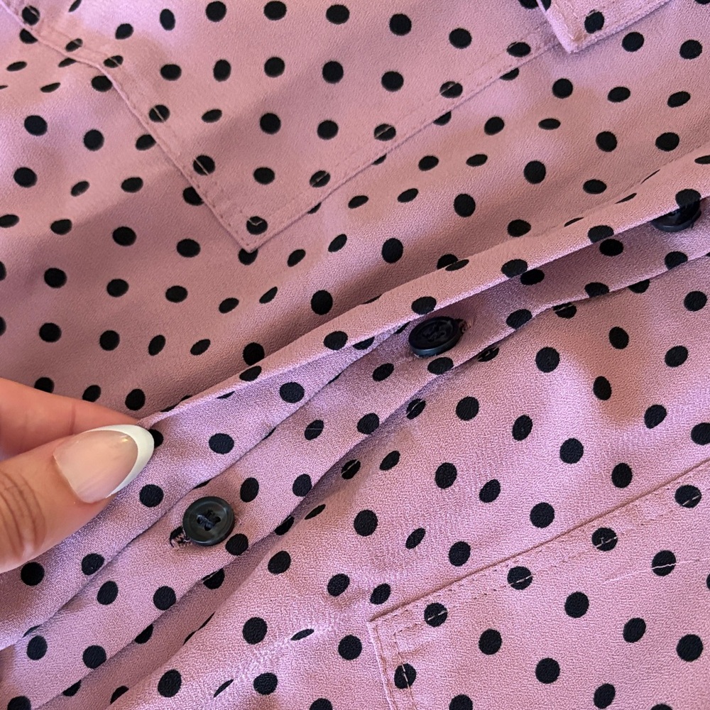 Polka Dot Button-Front Blouse - Pink - Picture 6 of 10
